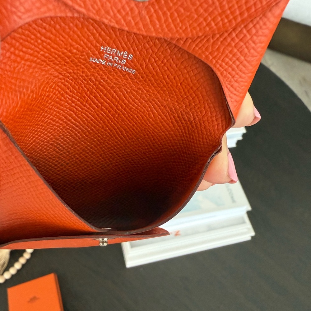 HERMES Orange Leather Wallet,  full inclusion, authenticity card - Picture 7 of 14